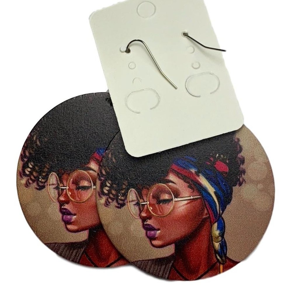 Wooden hand painted drop earrings - Picture 4 of 6